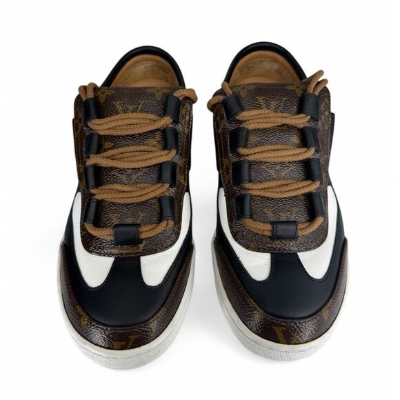LOUIS VUITTON Black & Brown  LV Monogram Leather Sneakers EU37 - Picture 4 of 16